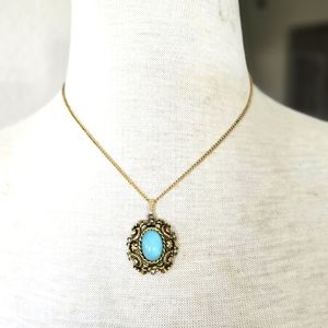 Sarah Coventry 1960's Vintage Retro Aquamarine Pendant with necklace- SIGNED
